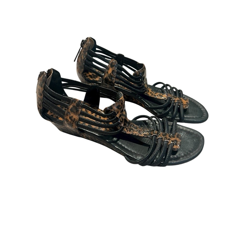 Donald J Pliner Womens‎ Wedge Sandals DEXI-CH08 Patent Leopard Black Sz 8 - Picture 2 of 5